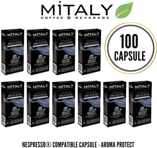 MITALY Espresso Delicato, 100 Capsule Compostabili, 10 Astucci x 10 Capsule Compatibili Nespresso?*, Capsule caff?? 100% Compostabili, Eco-Friendly, Con Caff?? Arabica di Alta Qualit?? - immagine 3