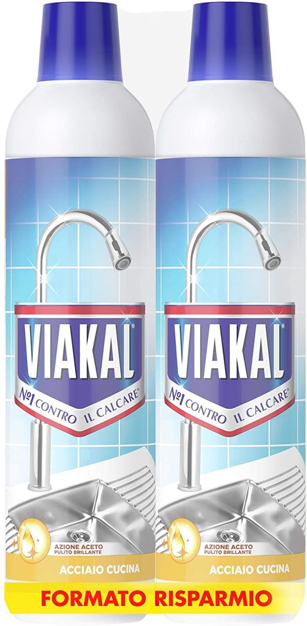 Viakal Anticalcare Detersivo Liquido per Cucina, 2 bottiglie da 700 ml, Adatto per Acciaio, Rimuove Sporco e Batteri, Azione Totale Sul Calcare, Brillantezza Duratura, Maxi Formato - immagine 5