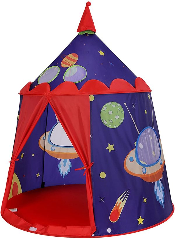 SONGMICS Tenda da Gioco Castello con Astronavi per Ragazzi e Bambini, Casetta dei Giochi per Interni ed Esterni, Tenda Portatile con Borsa da Trasporto, Regalo per Bambini, Blu , LPT01BU - immagine 8