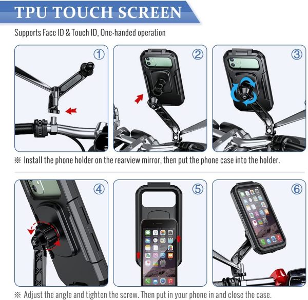 Universale Supporto Telefono Moto Scooter Impermeabile Porta Cellulare Moto Retrovisore Rotazione di 360?? Anti Vibrazione Supporto Cellulare Moto Con Touch Screen, Fingerprint & Face ID - immagine 4