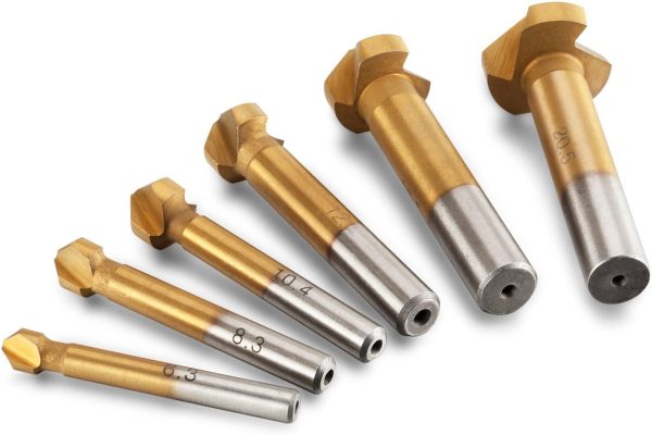 6Pcs Svasatore per Metallo Legno in HSS Titanio Rivestito 90??Gradi con Codolo Esagonale Punta 6,3mm 8,3mm 10,4mm 12,4mm 16,5mm 20,5mm - immagine 2