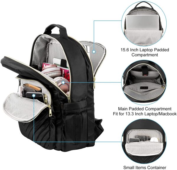 Zaino Donna Porta PC 15,6 Pollici, Impermeabile Zaino per Laptop con Caricatore USB, Nero Zaino Computer per Universit?? Viaggi Lavoro Scuola Ufficio - immagine 3