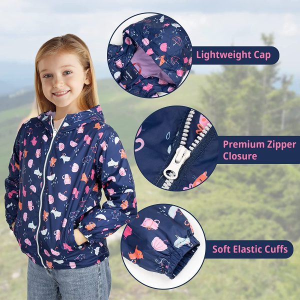 Bambine Giacca a Vento Giacche Impermeabili con Cappuccio Ragazze Cappotto Foderato in Pile Antivento Antipioggia Cappotti Softshell da Escursionismo Viaggi Primavera Autunno - immagine 3