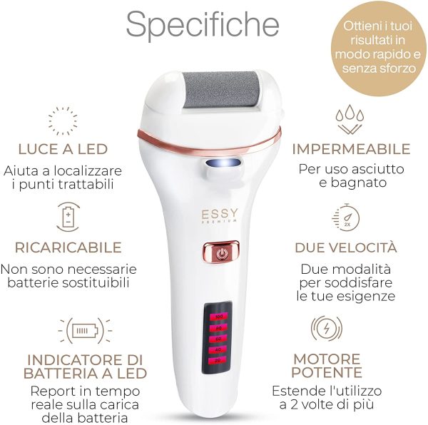 Pedicure Elettrico Professionale Piedi Calli Talloni Screpolati Lima Elettrica per Piedi Togli Calli Pelle Secca Dura Esfoliante Kit per Calli e Duroni con 5 Rulli Ricambio Electric Foot File - immagine 5