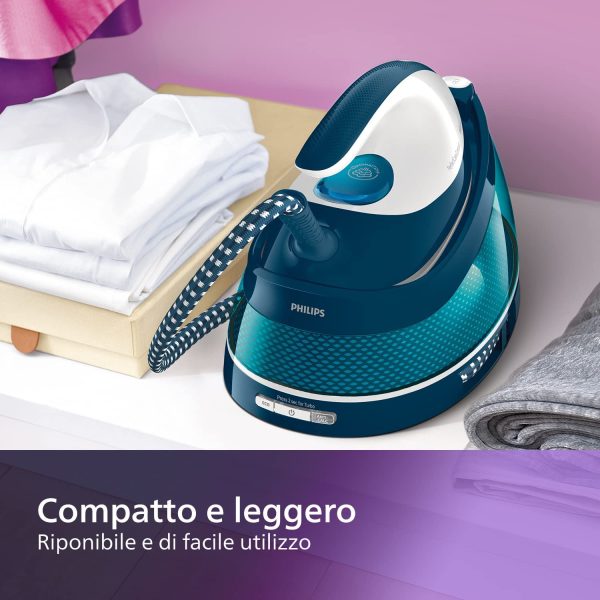 Philips PerfectCare Compact Ferro da Stiro con Caldaia - 2400W, Colpo di Vapore 400g, Pressione 6,5 Bar, Tecnologia OptimalTEMP, Serbatoio 1,5 l, Bianco/Blu (GC7844/20) - immagine 6