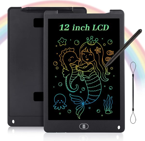 Tavoletta Grafica LCD Scrittura 12 Pollici Colorato Schermo, Lavagna da Disegno Portatile Ewriter Cancellabile con Pulsante di Blocco per Bambini Studenti di 3 4 5 6 7 8 anni Adulti (Nero) - immagine 3