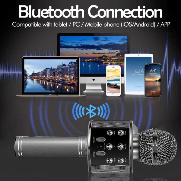 SunTop Microfono Karaoke Bluetooth, Bluetooth Altoparlante, Microfono Wireless, Bluetooth Karaoke Player, AUX wireless Karaoke per PC, laptop, iPhone, iPad, smartphone Android - immagine 3