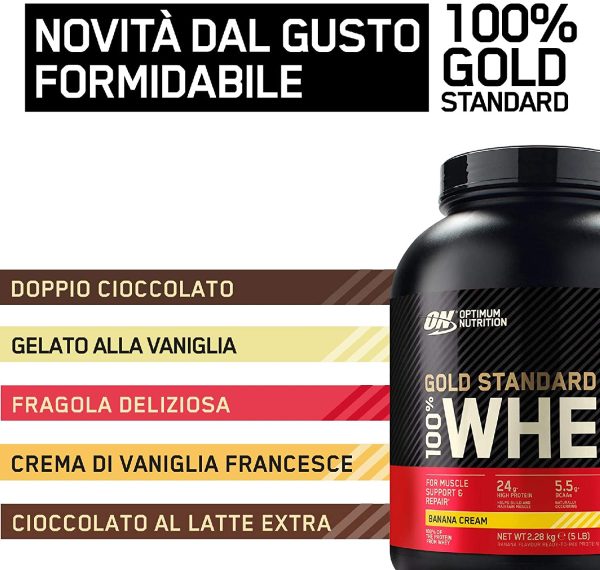 Optimum Nutrition Gold Standard 100% Whey Proteine in Polvere con Proteine Isolate, Aminoacidi e Glutammina per la Massa Muscolare, Crema di banana, 76 Porzioni, 2.28 kg - immagine 3