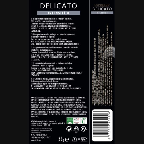 MITALY Espresso Delicato, 100 Capsule Compostabili, 10 Astucci x 10 Capsule Compatibili Nespresso?*, Capsule caff?? 100% Compostabili, Eco-Friendly, Con Caff?? Arabica di Alta Qualit?? - immagine 5