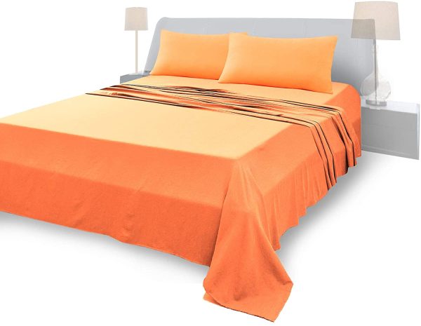 Lenzuola Matrimoniali Completo, Materiale 100% Puro Cotone, Lenzuola e 2 Federe da Letto, Biancheria da Letto Tinta Unita, arancione - immagine 7