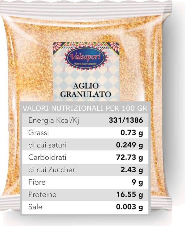 Aglio Granulato Essiccato al Sole in Busta da 100 gr | Gluten Free Vegan | Aglio Crudo in Polvere Granulare - Spezia Aromatica Naturale Qualit?? Premium - Aroma Intenso (Aglio Granulato) - immagine 2