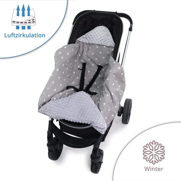 Copertina per ovetto Autunno/Inverno - 90 cm x 90 cm universale per seggiolino auto cotone Oeko-Tex Minky Grigio Chiaro Con Stelle Bianche Su Grigio - immagine 6