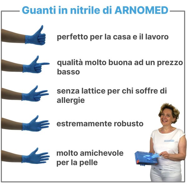 ARNOMED Guanti monouso in nitrile S, senza polvere, senza lattice, 100 pezzi per scatola, guanti monouso, guanti in nitrile blu, disponibili in taglia S, M, L & XL