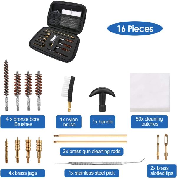 ProCase Kit di Pulizia per Pistola Calibro 9 22 38 40 45 357 MM, Set di Pulizia Armi Pulizia Cura Della Pistola da Softair da Caccia Borsa da Tiro, Regalo Festa del Pap?? -Nero - immagine 7