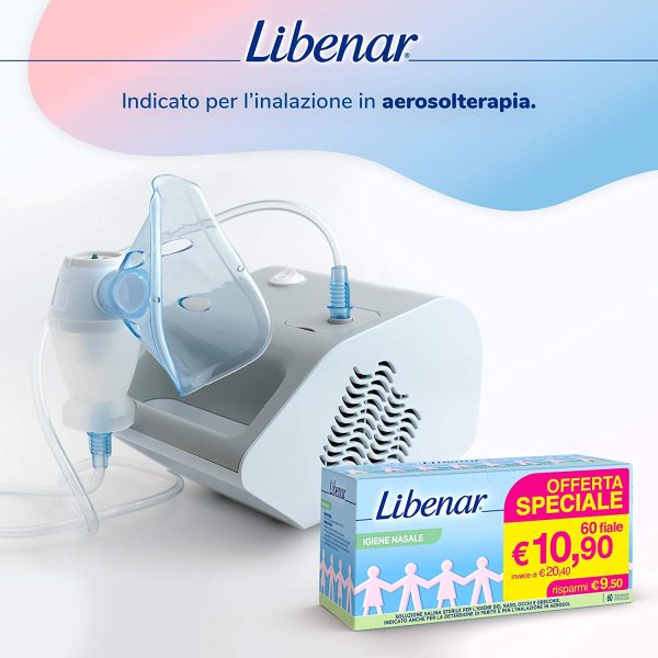 Libenar Soluzione Isotonica, Soluzione Fisiologica Salina per Detersione di Naso, Occhi, Orecchie e per l'Inalazione in Aerosol, Adatto a Neonati e Bambini, Flaconcini Monouso da 5 ml - 60 Flaconcini