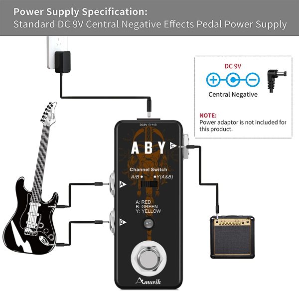 Amuzik ABY Box Line Selector AB Switch Guitar Effect Pedal Mini Size for True Bypass