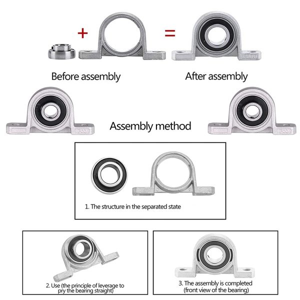 4 Pezzi Cuscinetto a Sfere Autoallineante con Foro da 10 mm, Sfera Montato Pillow Block Bearing Inserire, Kit di Accessori per Blocco Cuscino per Sostituzione Stampante 3D, KP000 - immagine 5