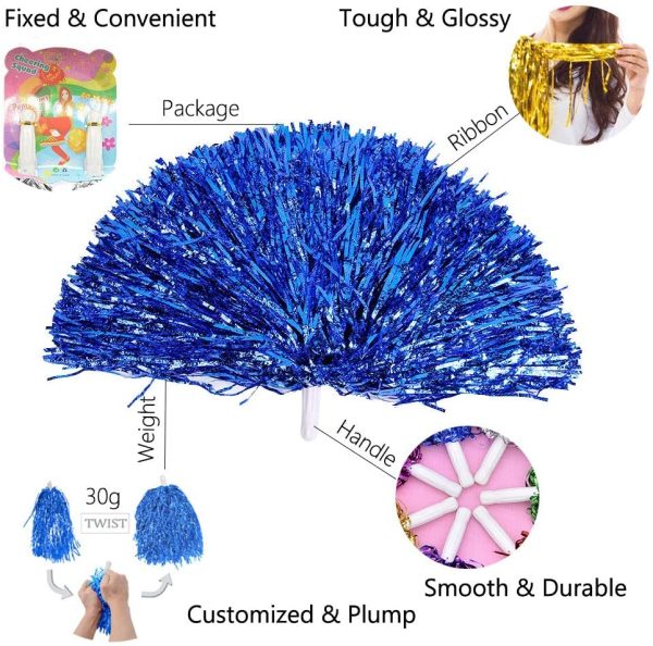 Qpower 24 PZ Cheerleading Poms Squad Spirited Fun Tifo Metallico Foglio di plastica Pom con manico Baton per Dance Party Football Club Decorazione - immagine 6