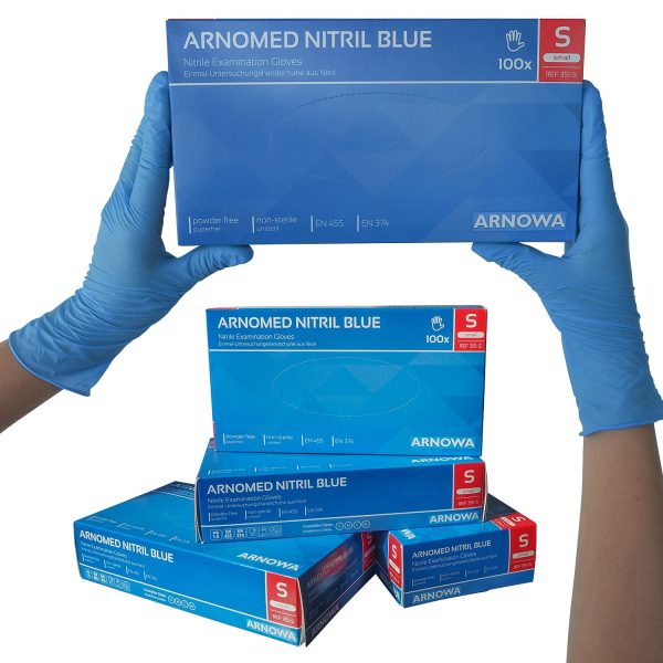 ARNOMED Guanti monouso in nitrile S, senza polvere, senza lattice, 100 pezzi per scatola, guanti monouso, guanti in nitrile blu, disponibili in taglia S, M, L & XL - immagine 6