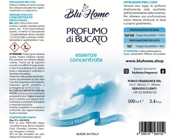 Blu Home Essenza Profuma Bucato ??Brezza Marina?? (100 ml), Profumo per Bucato, Essenza Bucato a Lunga Durata, Super Concentrato per Lavatrice