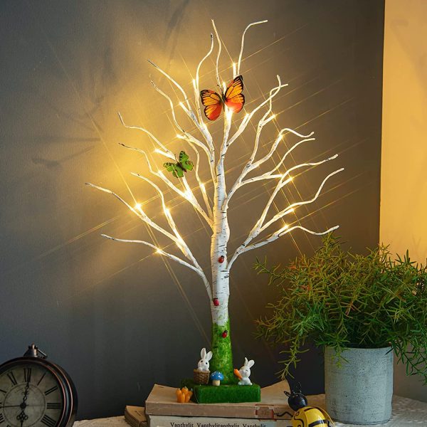 Albero di Pasqua Bianco con Coniglietto, a Batteria con Ramo Luminoso, Albero Luminoso per Bambini fissato Regalo di Pasqua all'Interno (60 cm/24 LED) - immagine 6