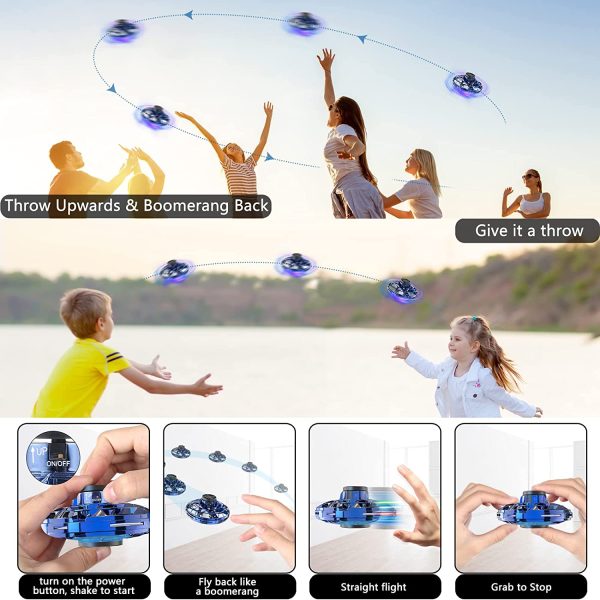 FLYNOVA UFO Palla Volante Giocattoli,Mini Flying Drone Palla Con 360?? Magica Mover rotante e luce a LED illuminata,Adatto Per Bambini Adulti Interni Esterni (Blu) - immagine 6