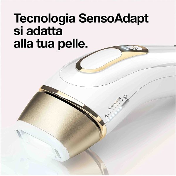 Braun Silk-expert Pro 5 Epilatore Luce Pulsata, Alternativa al Laser, Per Corpo e Viso, Riduzione dei Peli fino a 6 Mesi, Custodia da Viaggio, Idea Regalo, PL5014 Bianco e Oro - immagine 4