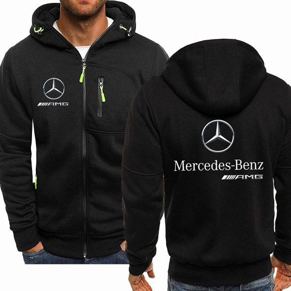 PPEU Uomo Felpa con Cappuccio Mercedes-Benz Pullover Stampa Bomber Felpa Zip Maglioncino Velluto Adatto Primavera, Autunno e Inverno Sports Hoodie