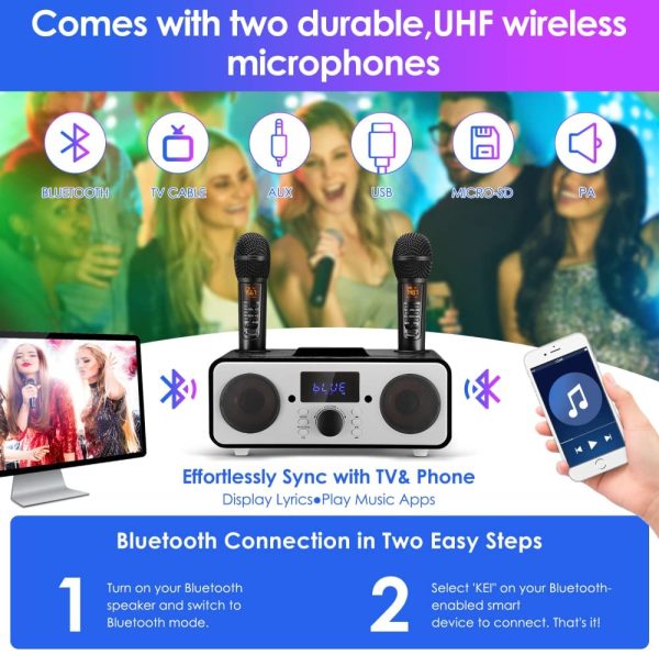 Casse Bluetooth Karaoke con 2 Microfono wireless Pu?? Elimina la canzone originale Impianto Stereo casa Cassa Portatile Bluetooth potente per Casa cantare Party Adulti Bambini (Nero)