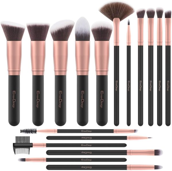 Pennelli Make Up EmaxDesign 17 pezzi Set di pennelli per trucco Fondotinta Cipria Cr??me Liquido Professionali Pennelli per volto ombretti e sopracciglio (Oro Rosa) - immagine 4