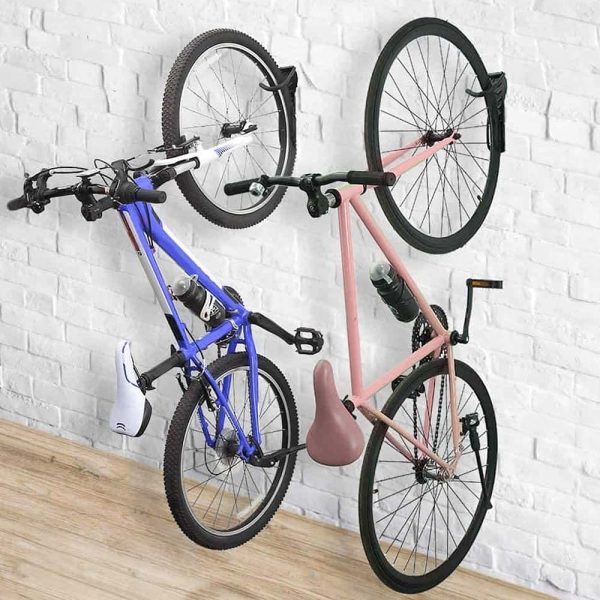 Set 2 Staffe Ganci Porta Bicicletta Bici da Parete Muro Staffa Gancio Supporto Pieghevole in Gomma Salvaspazio per Mountain Bike Superficie Antiscivolo in Acciaio per Casa Cantina Garage - immagine 8