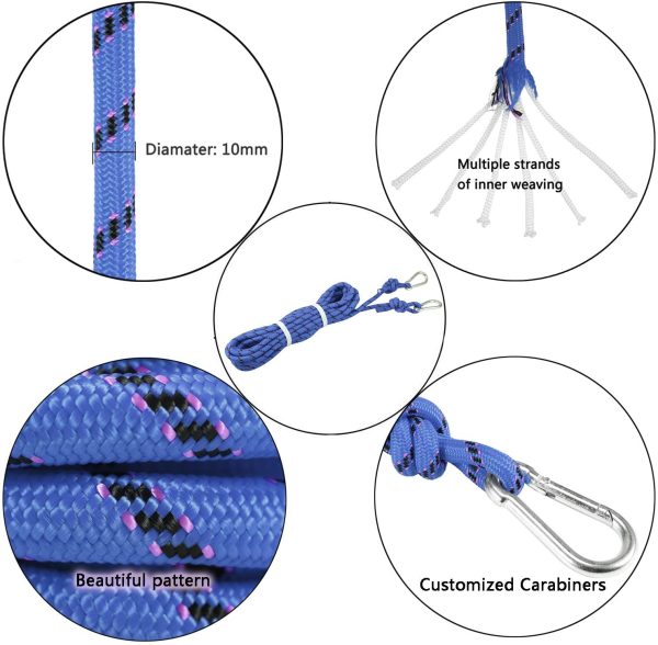 Selighting Corda da Arrampicata Professionale,Corda Escursione Esterna,Corda da Arrampicata Fune di Sicurezza Attrezzature di Soccorso Corda Outdoor Rock Climbing Diametro 8mm??3KN (300KG) con Ganci - immagine 5