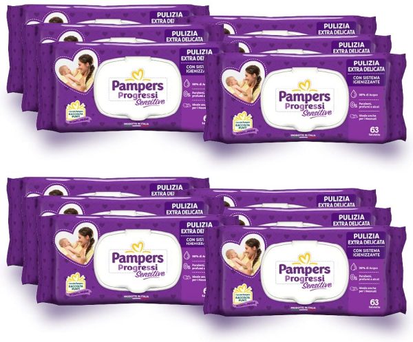 Pampers Sensitive Salviette, Formula Delicata Senza Profumazione, Ripristina il Ph della Pelle, 12 Confezioni da 63 Pezzi, 756 Salviette - immagine 5