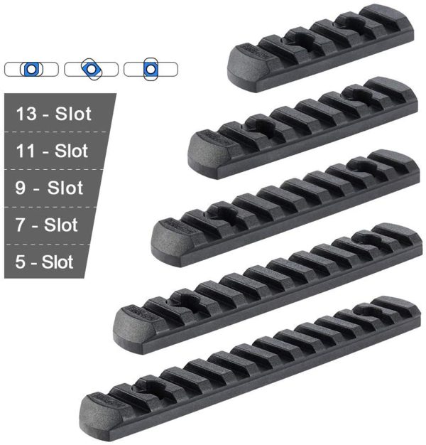 SYWAN 5 Confezioni di binari in polimero M-Lok Picatinny, 5 Slot 7 Slot, 9 Slot, 11 Slot, 13 Slot, Accessori Leggeri con 10 Dadi a T, 10 Viti e 1 Chiave Inglese - immagine 4