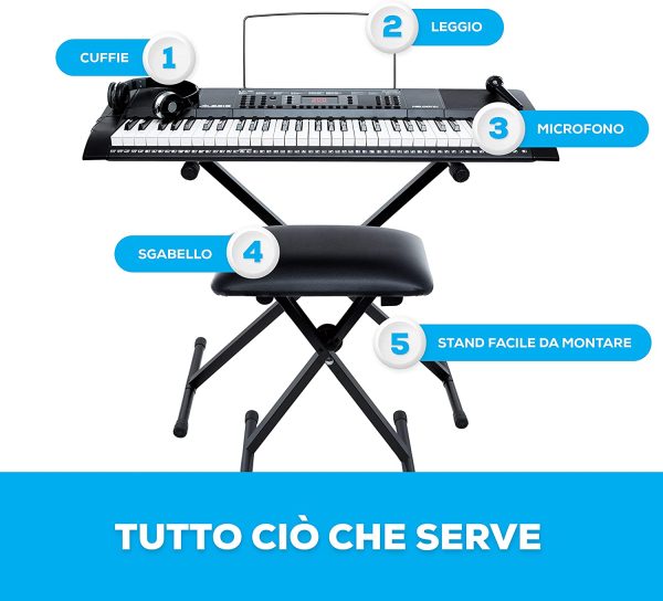 Alesis Melody 61 - Pianola, Tastiera Musicale Portatile con Cuffie, Casse Integrate, Microfono, Stand, Leggio, Sgabello e 61 Tasti - immagine 2