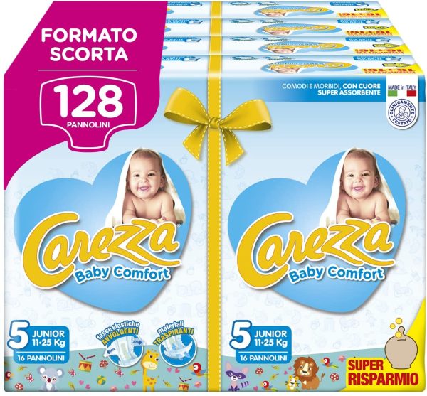 Carezza Baby Comfort Junior | Taglia 5 (11-25 kg) | 128 pannolini