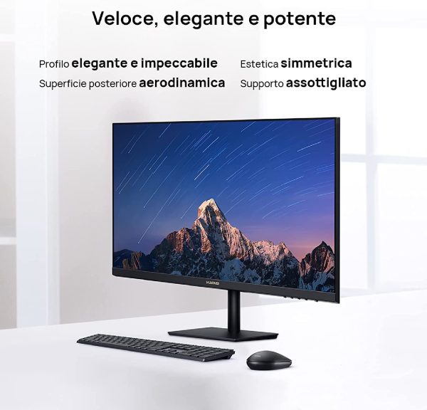 Display 23.8" Monitor, 75 Hz, AMD FreeSync, Display FullView da 1080P, gamma di colori NTSC del 72%, cornici da 5,7 mm, rapporto schermo-corpo del 90%, Certificazioni T??V Rheinland, Black