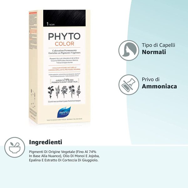 Phyto Phytocolor 1 Nero Colorazione Permanente senza Ammoniaca, 100 % Copertura Capelli Bianchi - immagine 5