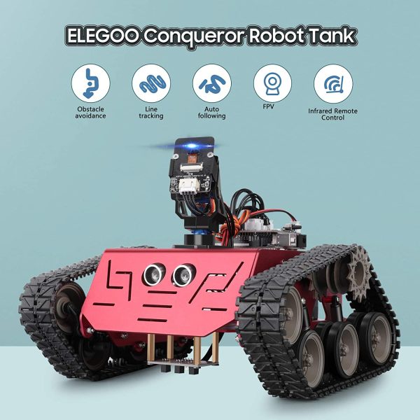 ELEGOO Carro Armato Car Kit Track Car Smart Robotic Car con Nano V4, sensore a ultrasuoni, ECC. Kit per Auto Giocattolo Robot Intelligente ed educativo per Studenti Arduino - immagine 3