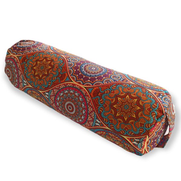 Bolster cilindrico per yoga "Mandala - Persia" - Cuscino yoga - Rivestimento sfoderabile e lavabile - Ripieno di pula di farro biologico - Maniglia per il trasporto - 64x20cm - immagine 2