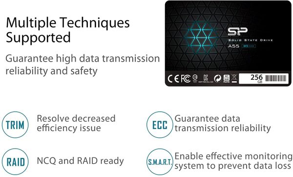 Silicon Power SSD 256GB 3D NAND A55 SLC Cache Performance Boost 2.5 Pollici SATA III 7mm (0.28") SSD interno - immagine 6