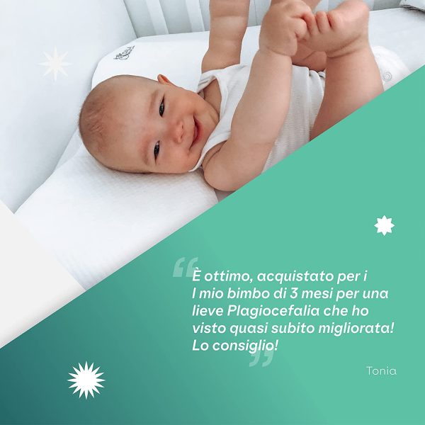 Cuscino Neonato Plagiocefalia fino a 36 Mesi Sfoderabile (con due Federe) per il lettino - Aiuta a prevenire e trattare la Testa Piatta in Memory Foam - Bianco - Design Registrato KBC? - immagine 7