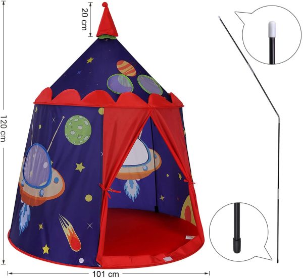 SONGMICS Tenda da Gioco Castello con Astronavi per Ragazzi e Bambini, Casetta dei Giochi per Interni ed Esterni, Tenda Portatile con Borsa da Trasporto, Regalo per Bambini, Blu , LPT01BU - immagine 9