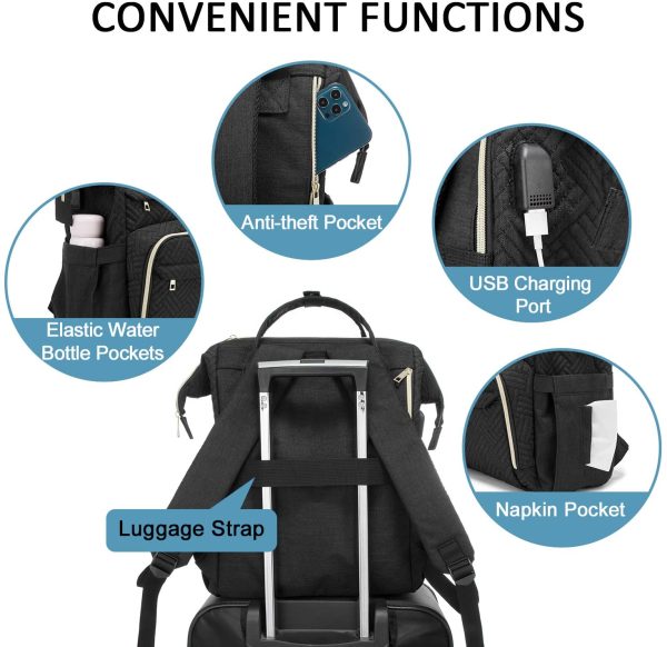 Zaino Porta PC Donna, Zaino Antifurto Impermeabile Donna, Zaino per Laptop Portatile 17 Pollici, Zaino per Viaggi Affari, Nero - immagine 3