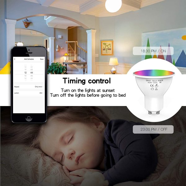 Lampadina Smart Alexa LED WiFi GU10, Wifi Intelligente 4W luce bianca calda, 2700-6500K+RGB Multicolore Dimmerabile, Compatibile con Alexa Google Home[Classe di efficienza energetica A+] - immagine 3