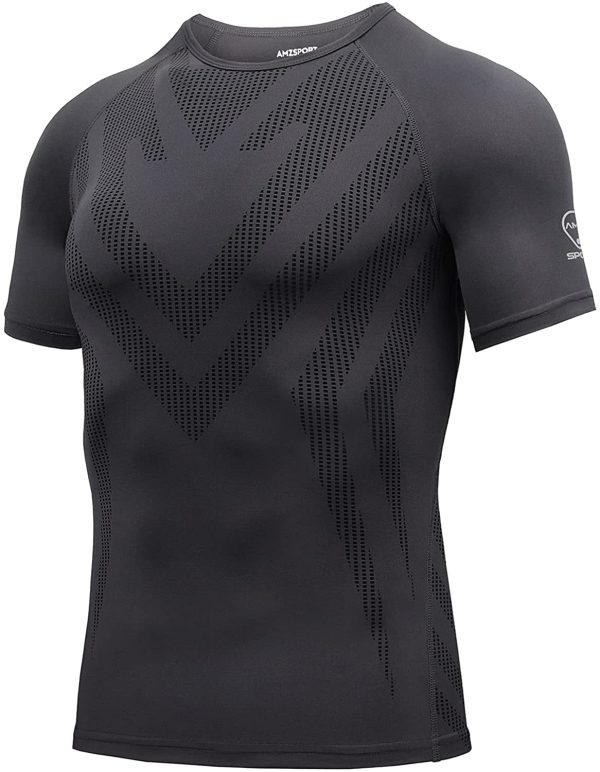 AMZSPORT Maglietta a Compressione da Uomo Manica Corta T-Shirt Running Maglia Sportiva da Ciclismo Fitness - immagine 6