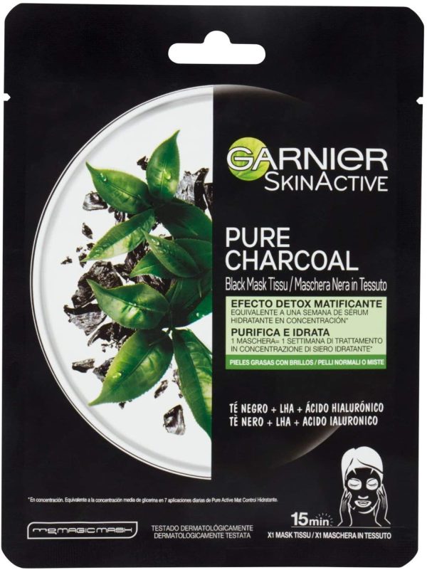 Garnier Maschera in Tessuto Pure Charcoal, Idratante per Pelli Normali o Miste, 28 g (Pack of 4)