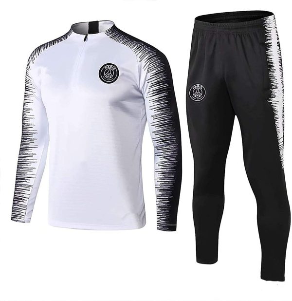 Club Uomo Calcio Europeo di Calcio Felpa Manica Lunga Primavera e l'autunno Uniforme Traspirante Sportswear Training Bianco (Top + Pants) -ZQY-A0527 (Color : White, Size : S)