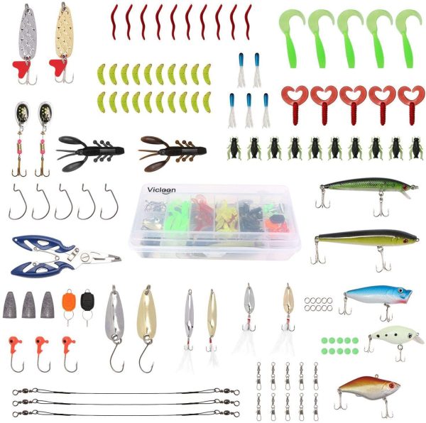 Vicloon Esche da Pesca, 120 Pezzi Esche Artificiali da Pesca Contiene Crankbaits, Stickbait, Esche, Vermi, Esche Dure, Ganci Singolo, Pinze, ECC - immagine 3