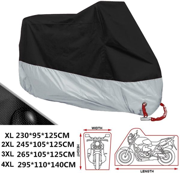 XXL Coprimoto Telo Motociclo teli Copri moto Scooter impermeabile, antipolvere, anti UV, traspirante, per esterni, con sacca per il trasporto, 2XL, colore: Nero e Argento - immagine 3